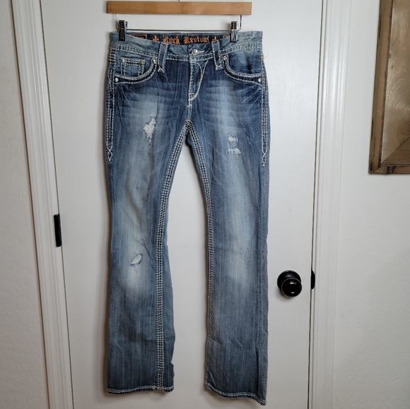 Rock Revival Donna Bootcut Low Rise Jeans Size 28 Distressed Denim - Picture 1 of 11